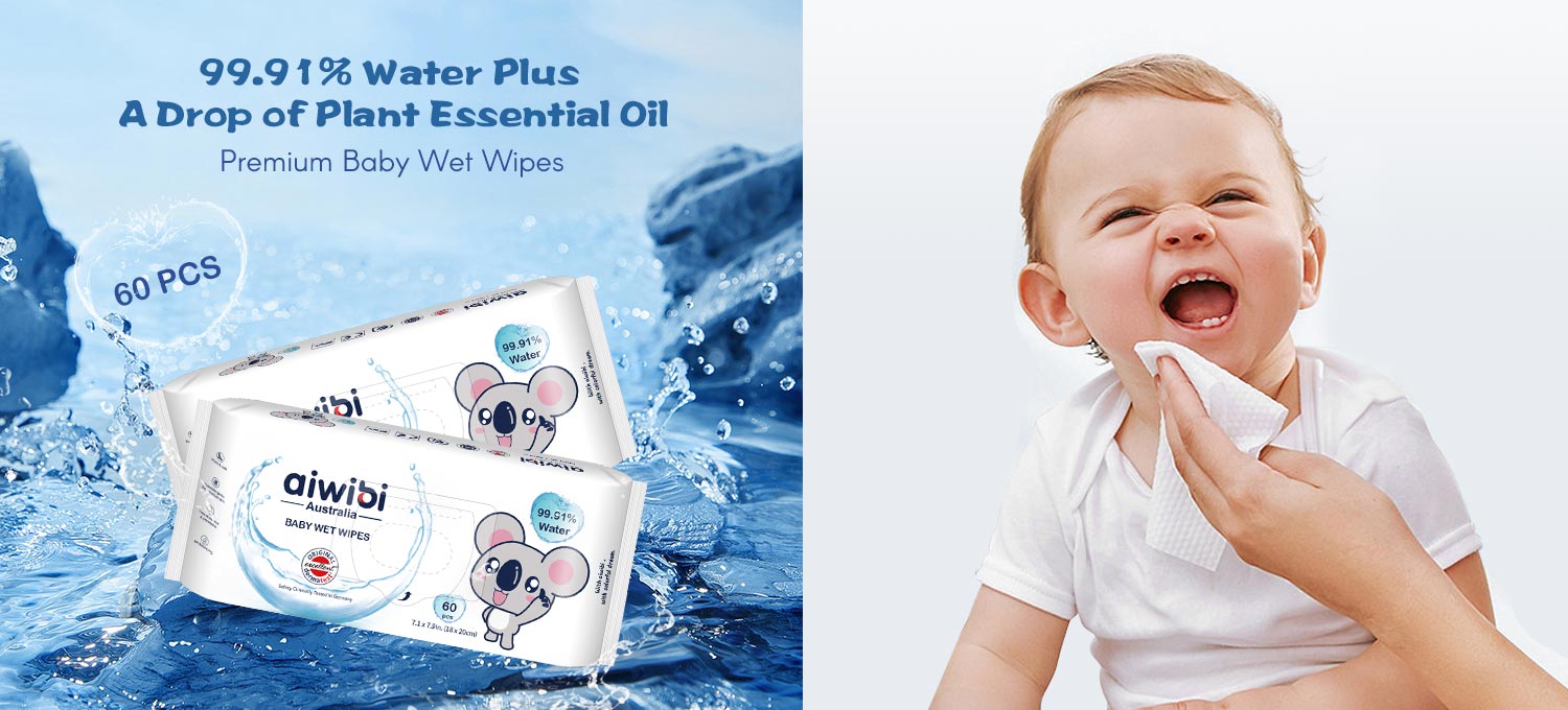 Toallitas húmedas premium para bebés con agua pura al 99,91 %, 60 unidades  - aiwibi.com.uy